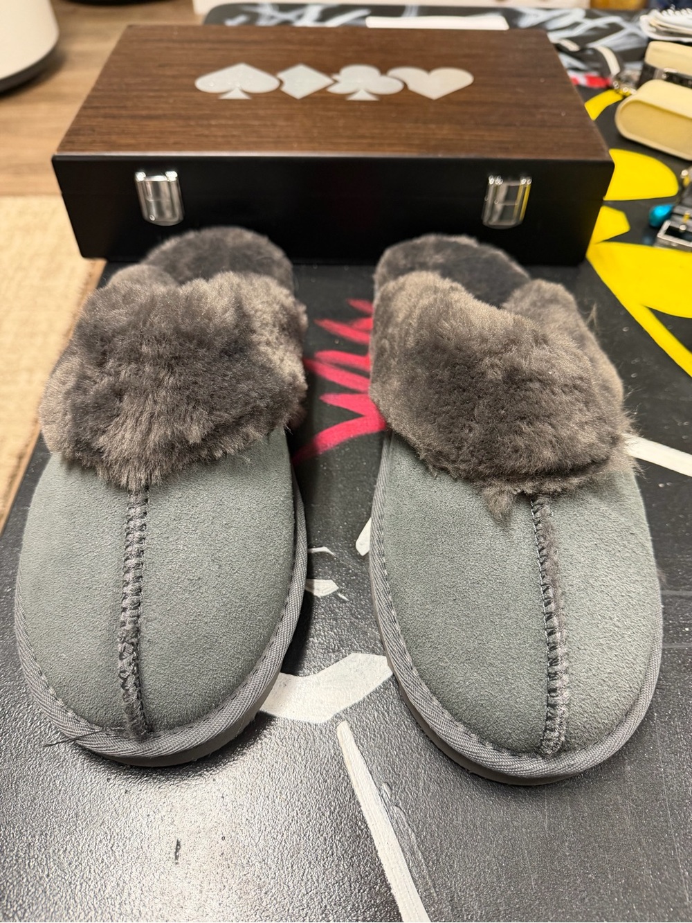 Style & Co. Men's Gray Faux-Shearling Slip-On Slippers